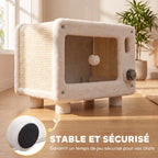 Maison pour Chat Niche pour Chat Intérieure en Forme de Télévision Tapis en Sisal et Balle Suspendue 50x33x42cm Blanc-6