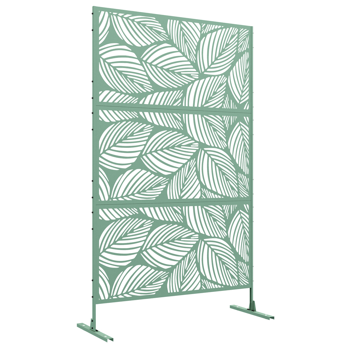 Panneau brise vue décoratif paravent extérieur vert à motif végétal en métal - 122 x 45 x 198 cm, vert-0
