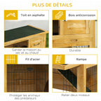 Clapier à lapin en bois 2 étages avec 3 portes plateau coulissant rampe toit bitumé 85 x 50 x 80 cm jaune-6