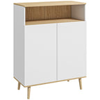 Meuble de rangement buffet sur pied scandinave placard 2 portes avec étagère intérieure blanc et aspect bois-0