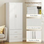 Buffet haut cuisine, armoire de cuisine, 2 portes, 8 porte-épices, 2 tiroirs, étagères réglables, 60x40x159cm, blanc-5