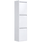 Meuble Poubelle de Tri Sélectif, Poubelle de Recyclage 45 L (3 x 15 L), 3 Compartiments, Portes à Fermeture Douce, Blanc-0
