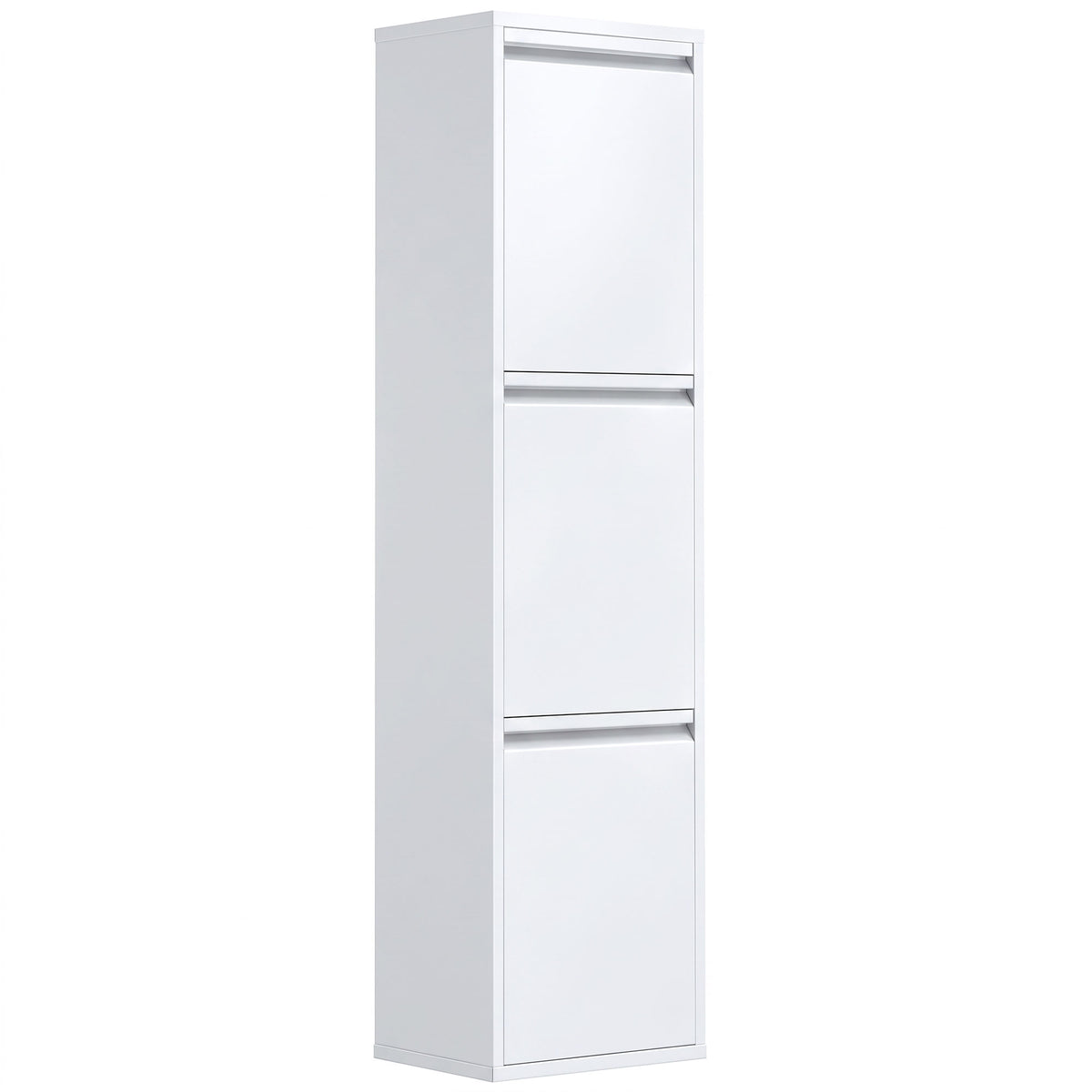 Meuble Poubelle de Tri Sélectif, Poubelle de Recyclage 45 L (3 x 15 L), 3 Compartiments, Portes à Fermeture Douce, Blanc-0