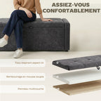 Banc de rangement, bout de lit, repose-pieds rembourré en lin avec assise large, 122 x 48 x 44 cm, gris foncé-4