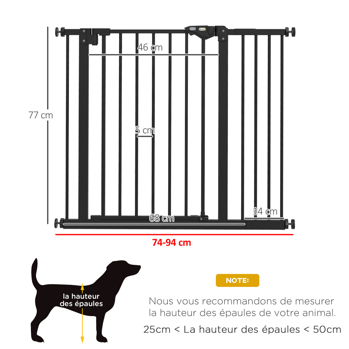 Barrière de sécurité animaux porte fermeture automatique système de double verrouillage sans perçage 1 extension noir-2
