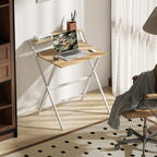 Bureau pliable 65,5 x 45 cm avec étagère de rangement pour chambre, petits espaces, bois naturel-9