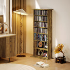 Rangements pour CD et DVD avec 8 compartiments et 6 étagères réglables, capacité max. 360 CD/185 DVD et Blu-ray, marron-7