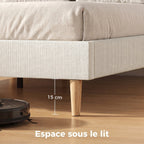 Cadre de Lit 140 x 190 cm avec Sommier, Lit Double Rembourré en Velours Côtelé, Espace de Rangement Au-Dessous, Crème-6