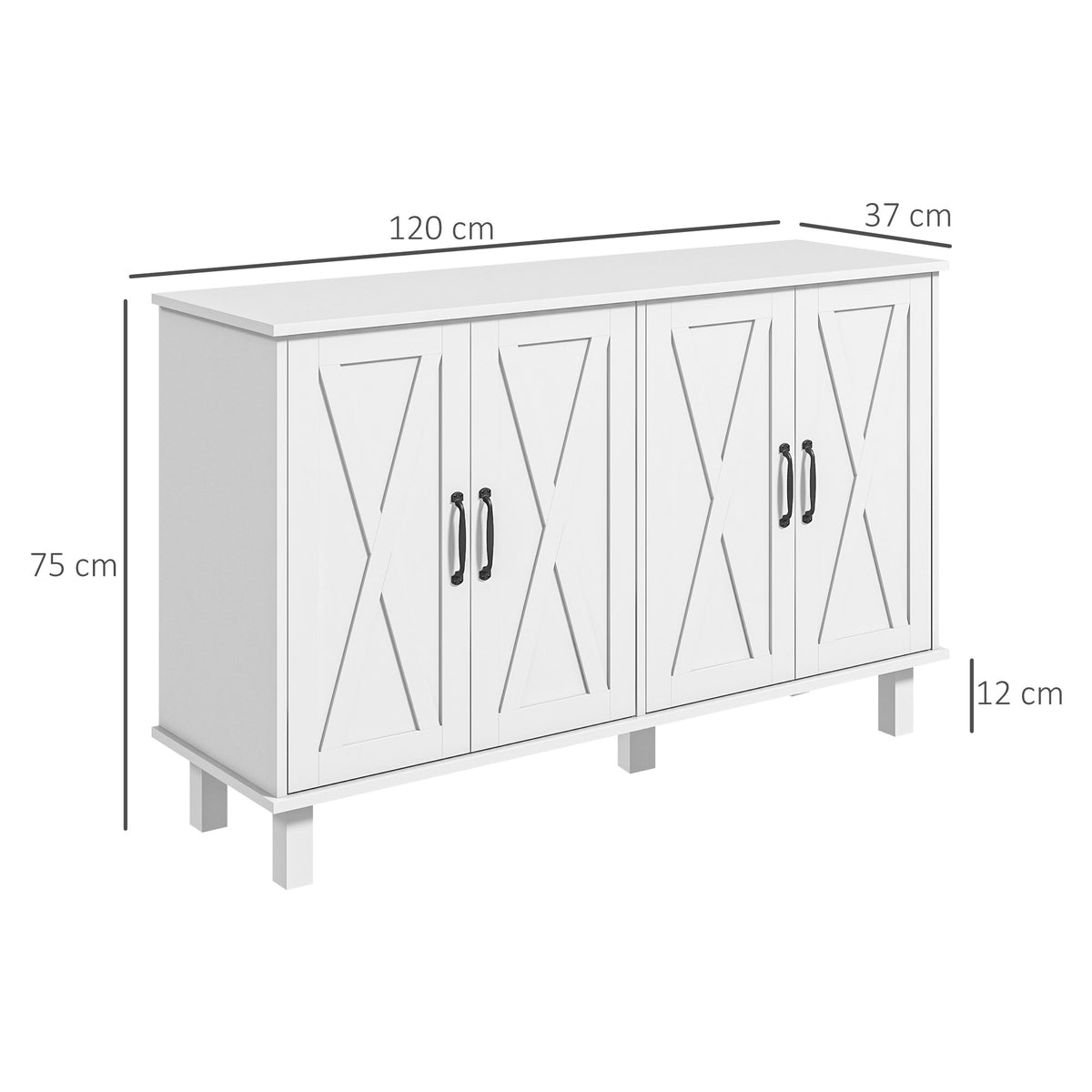 Meuble de rangement buffet bas 4 portes avec étagères réglables en hauteur style campagne longueur 120 cm blanc-2