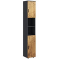 Meuble colonne armoire rangement salle de bain 2 portes étagère réglable 2 niches 30 x 30 x 183 cm chêne gris foncé-0