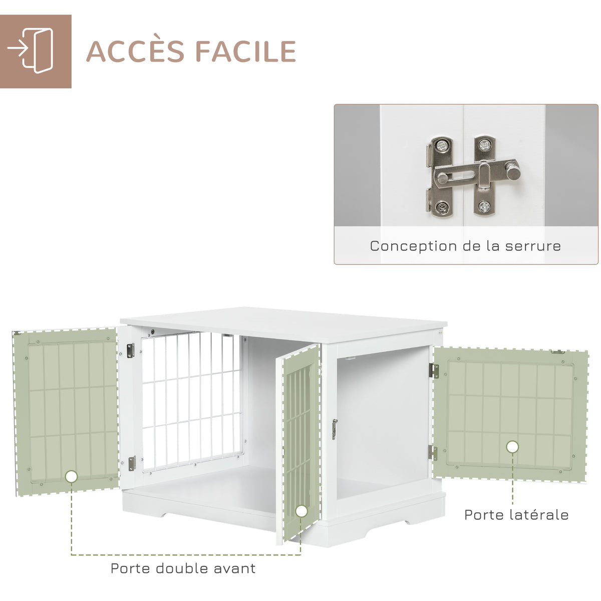 Cage pour chien animaux 2 en 1 table d'appoint meuble cage chien intérieur avec 2 portes verrouillables - dim. 76L x 54.5l x 56H cm - Métal et MDF-4