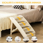 Escalier pour Chien Pliant à 4 Marches Antidérapantes, Escalier pour Animaux en Plastique, 62 x 38 x 49,5 cm, Beige-6