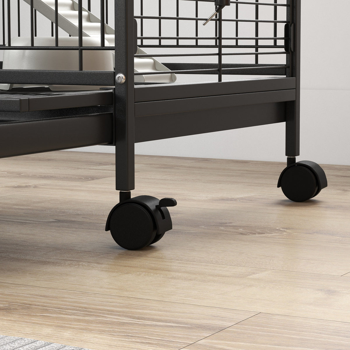 Cage pour rongeurs cage pour Petits Animaux Roulante 3 Rampes 3 Plates-formes Plat et Bouteille d'Eau Bac Inférieur Amovible pour lapin vison d'animaux chinchilla Acier PP 61,5x44x95cm Noire-7