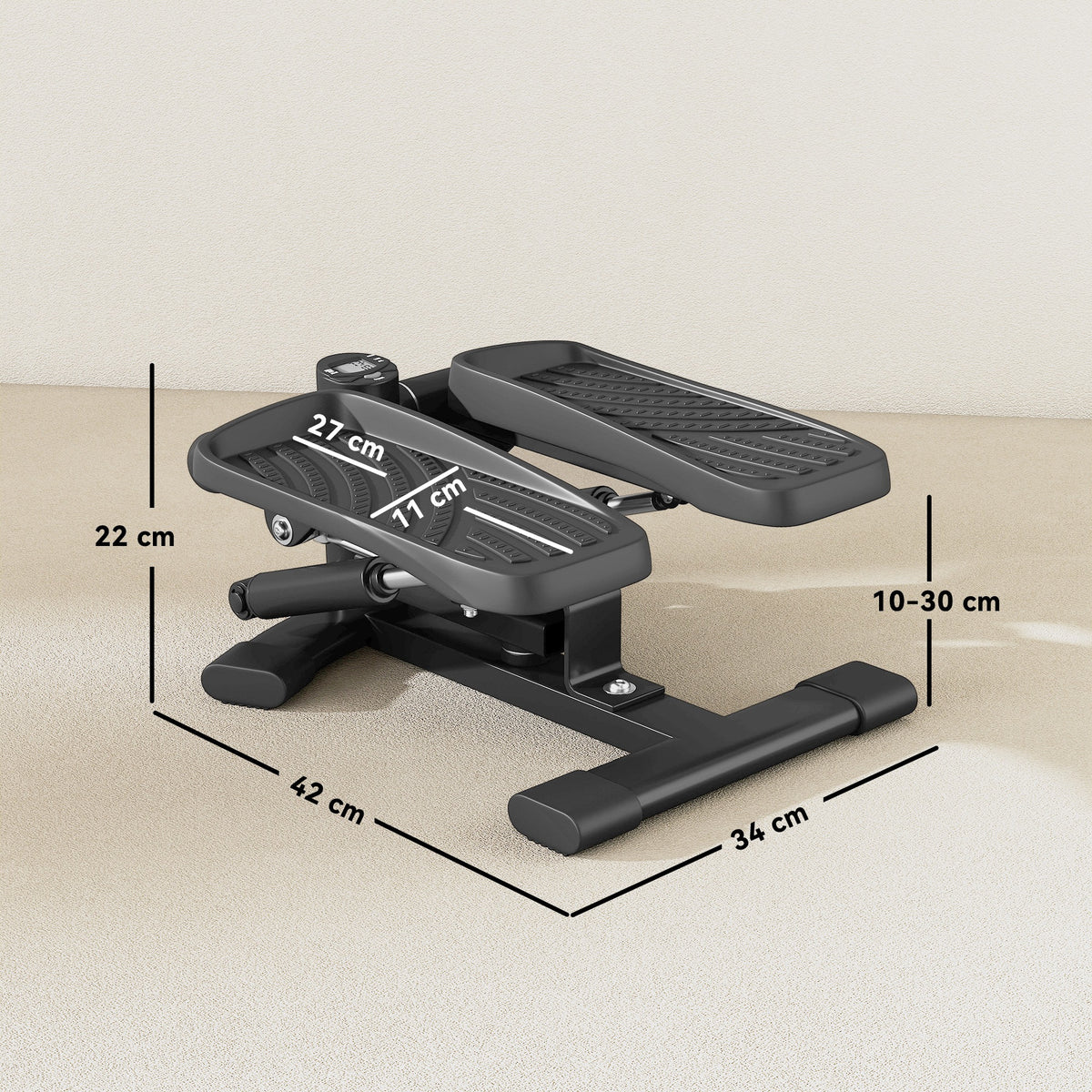 Mini stepper fitness disque de torsion de la taille 2 en 1 écran LCD, hauteur réglable, 100 kg, 42 x 34 x 22 cm, noir-2