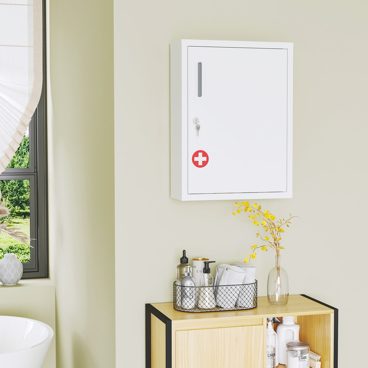 Armoire à pharmacie 2 étagères 3 niveaux avec porte verrouillable 2 clés 40 x 15 x 53,5 cm blanc-6