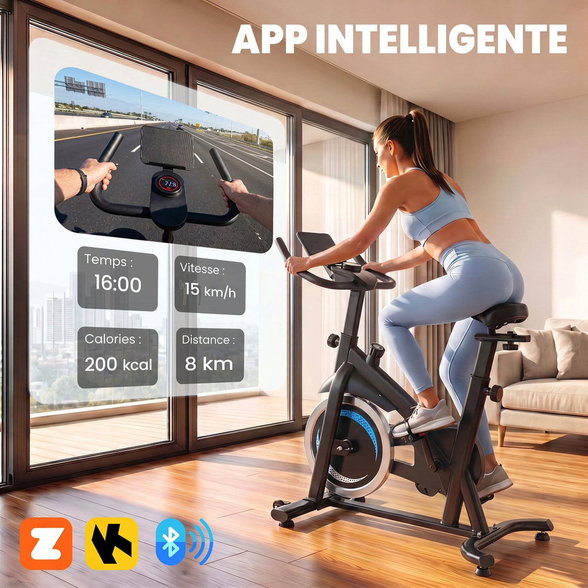 Vélo d'Appartement Vélo Biking Connecté avec App Zwift et Kinomap Magnétique Silencieux Écran LCD 98 x 57 x 120 cm Noir-3