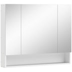 Armoire murale salle de bain avec miroir, armoire de toilette 3 portes miroir, étagères réglables, 90x15x75cm, blanc-0