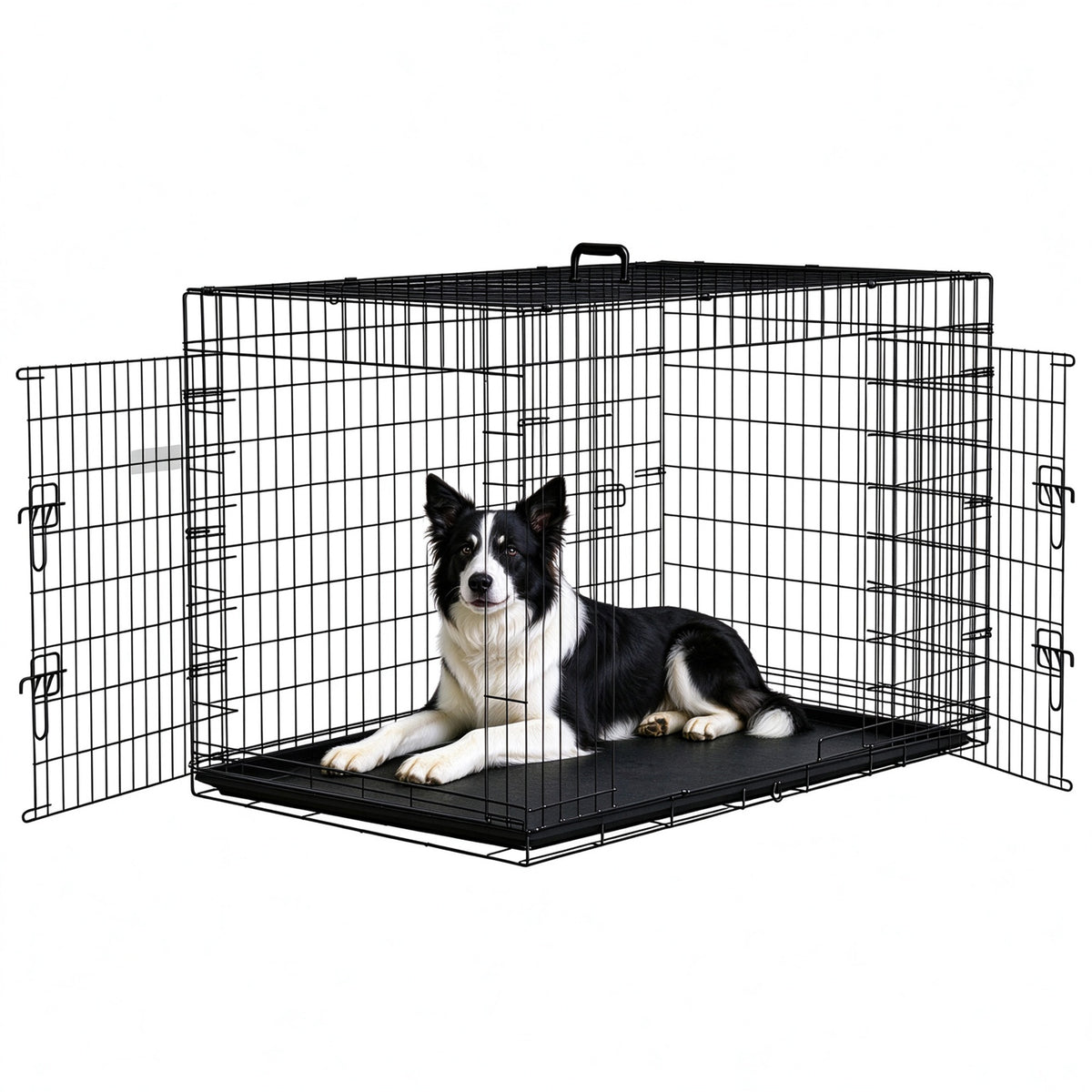 Cage caisse de transport pliante pour chien en acier 2 portes verrouillables 106L x 71,5l x 76H cm noir-0