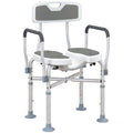 Tabouret de douche, tabouret de bain avec siège rembourrée en U amélioré et accoudoirs, hauteur réglable, gris-0