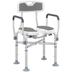 Tabouret de douche, tabouret de bain avec siège rembourrée en U amélioré et accoudoirs, hauteur réglable, gris-0