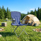 Lot de 2 Chaises de Camping Pliantes avec Porte-Gobelet, Sac de Transport, Dossier Haut, 88x57x97cm, Bleu Foncé-1
