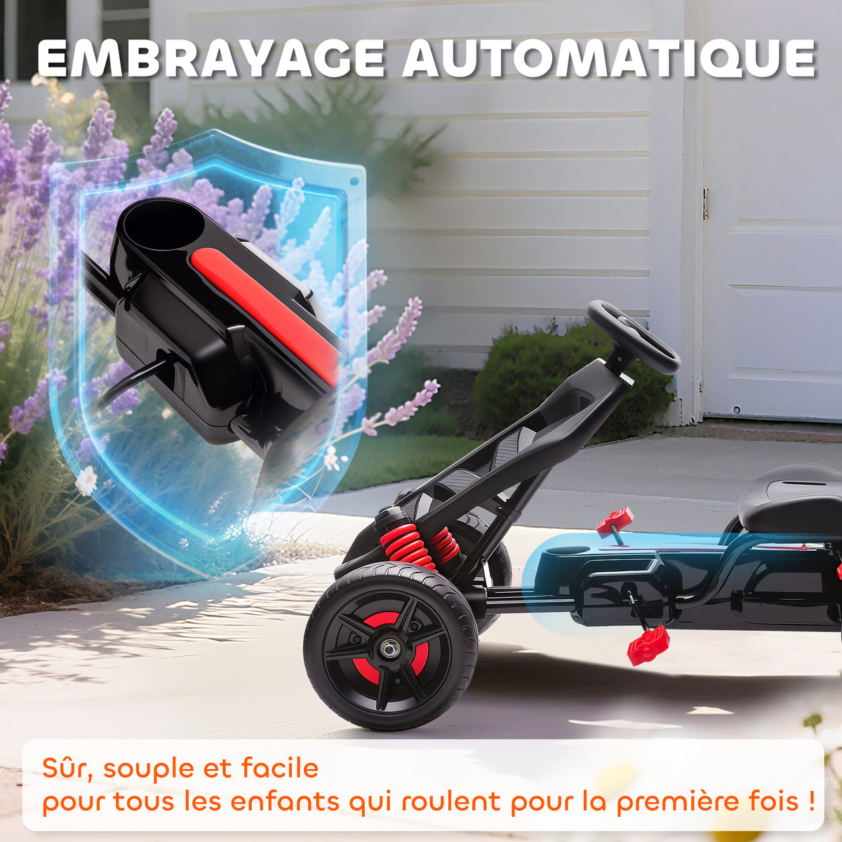 Kart à pédales pour enfants, karting enfant 3 à 6 ans avec roue libre, frein, roues EVA antidérapantes, bleu-3