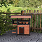 Cabane Chat Extérieur avec Terrasse, Escalier, Toit, Niche Villa, 77 x 50 x 73 cm Marron et Rouge-7