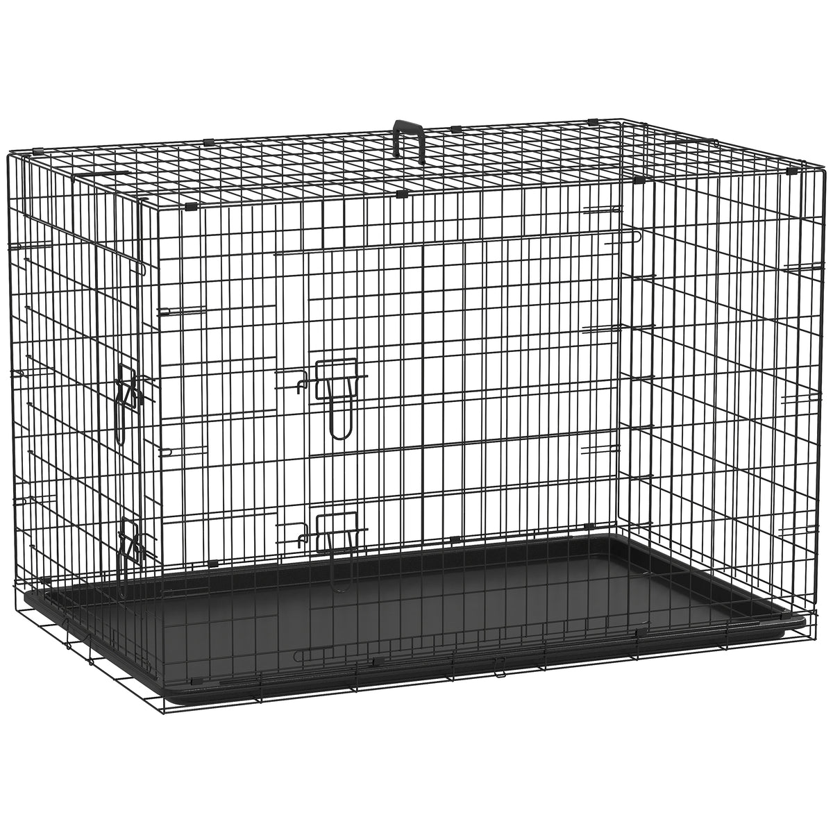 Cage caisse de transport pliante pour chien en acier 2 portes verrouillables 121 x 77 x 82 cm noir-0