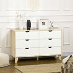Commode 6 tiroirs style scandinave, meuble de rangement - dim. 120l x 40P x 76H cm, chêne et beige-1