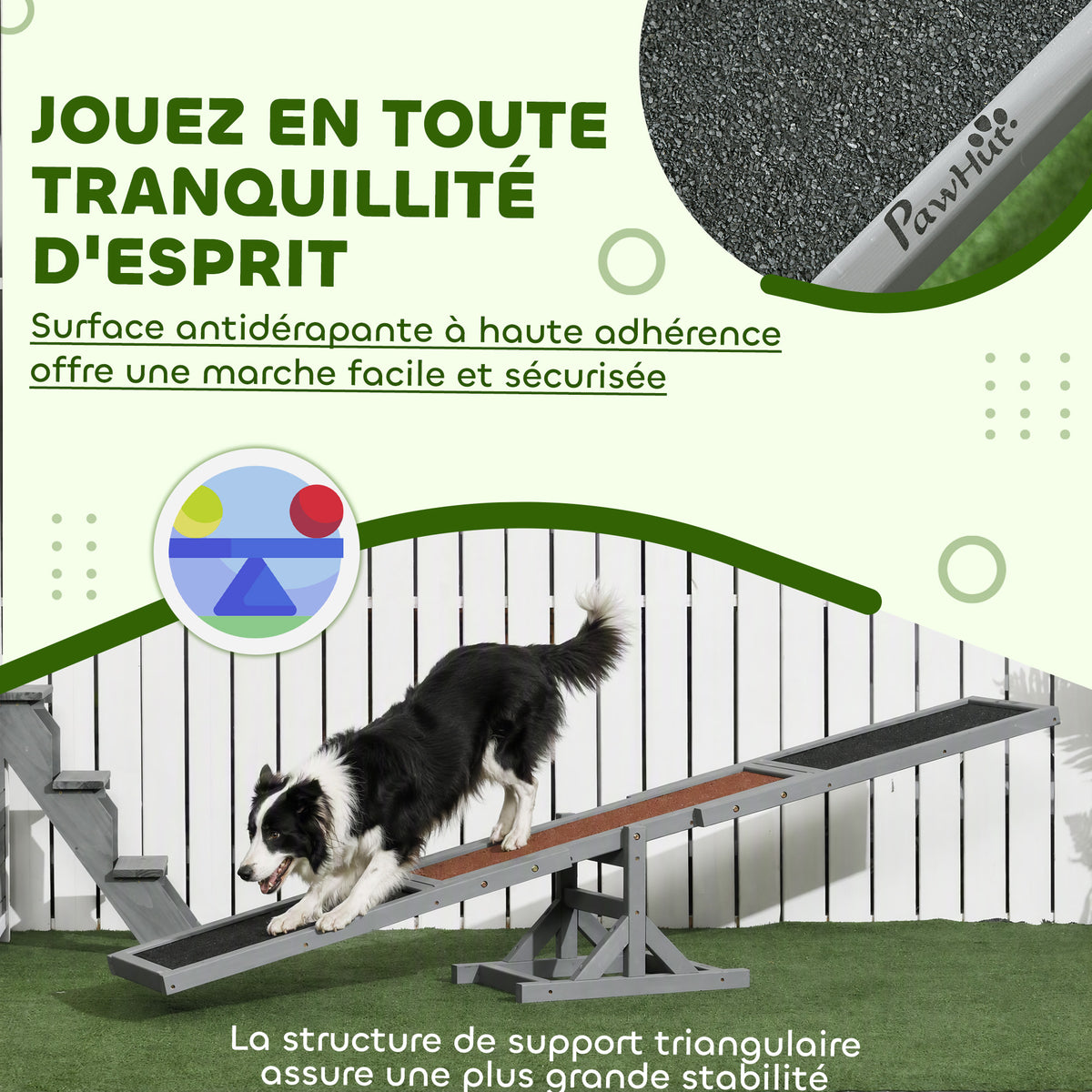 Agility sport pour chien bascule équipement entrainement chien bois sapin pré-huilé feutre bitumé antidérapant gris noir-4