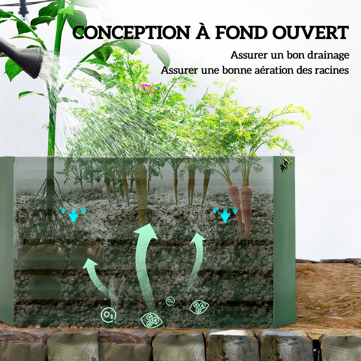Jardinière surélevée en acier galvanisé, lit de jardin avec fond ouvert, 180 x 90 x 57,5 cm, vert clair-5