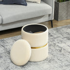 Pouf tabouret repose-pied coffre de rangement en velours côtelé 36 x 36 x 44 cm pour salon chambre beige-6