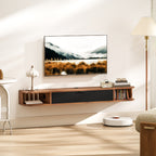 Meuble TV Suspendu, Meuble Télé pour Téléviseur jusqu'à 60 Pouces, Tiroir Rabattable, 2 Étagères, 140x24x16cm, Noyer-1