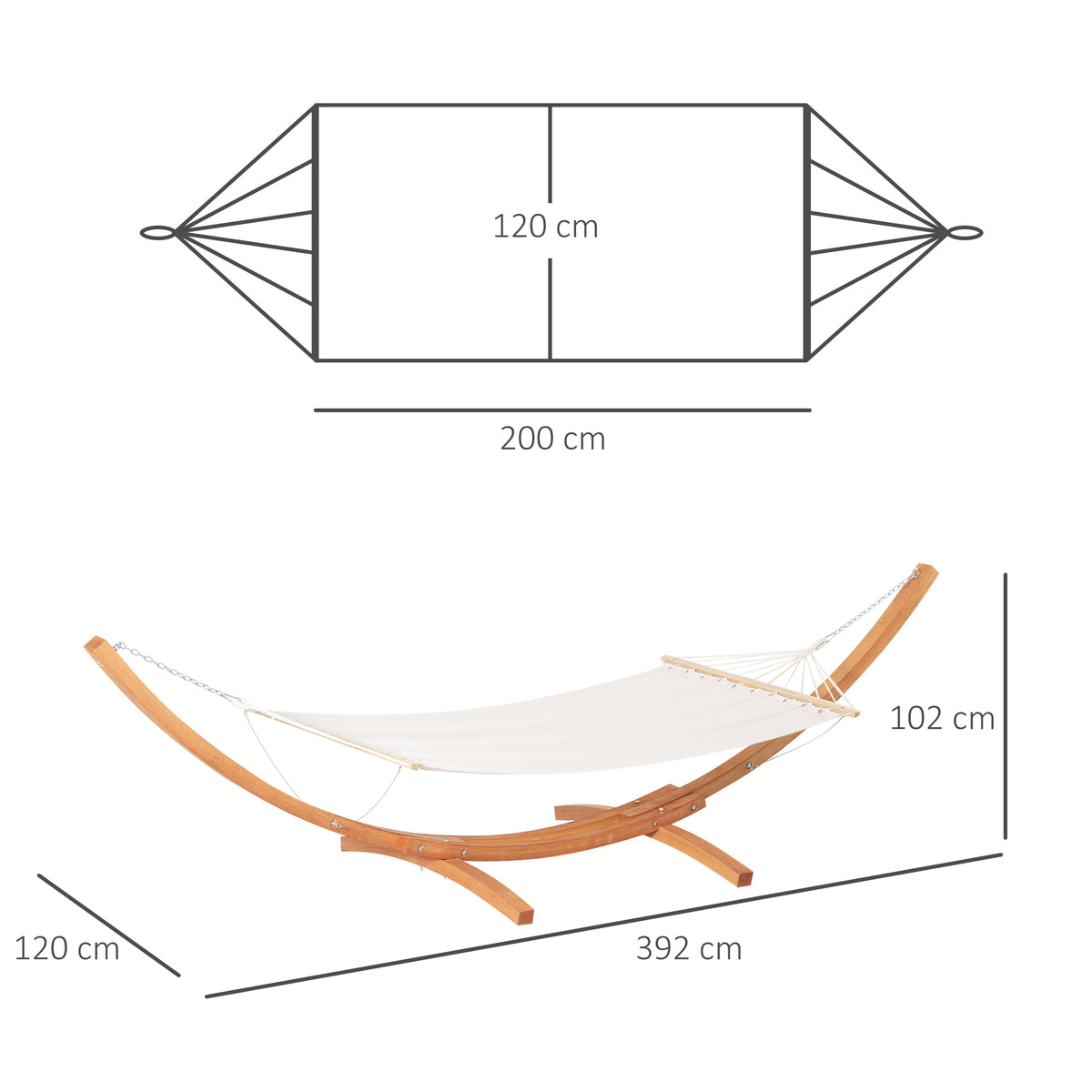 Hamac de jardin avec support en bois hamac sur pied 1 personne 3,92L x 1,2l x 1,1H m coloris crème marron-2
