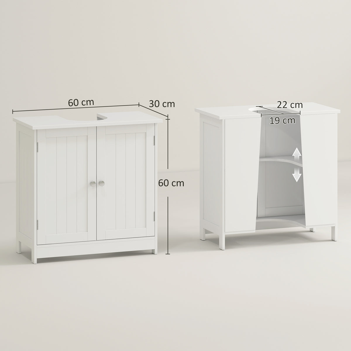 Meuble sous lavabo, meuble de salle de bain placard à 2 portes, étagère réglable, anti-humidité, 60 x 30 x 60 cm, blanc-2