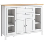 Buffet salon, meuble de rangement avec 1 placard double porte, 2 placards à porte vitrée, 2 tiroirs et étagère réglable, style moderne, buffet salle à manger et cuisine, 120x40x90cm, blanc-0