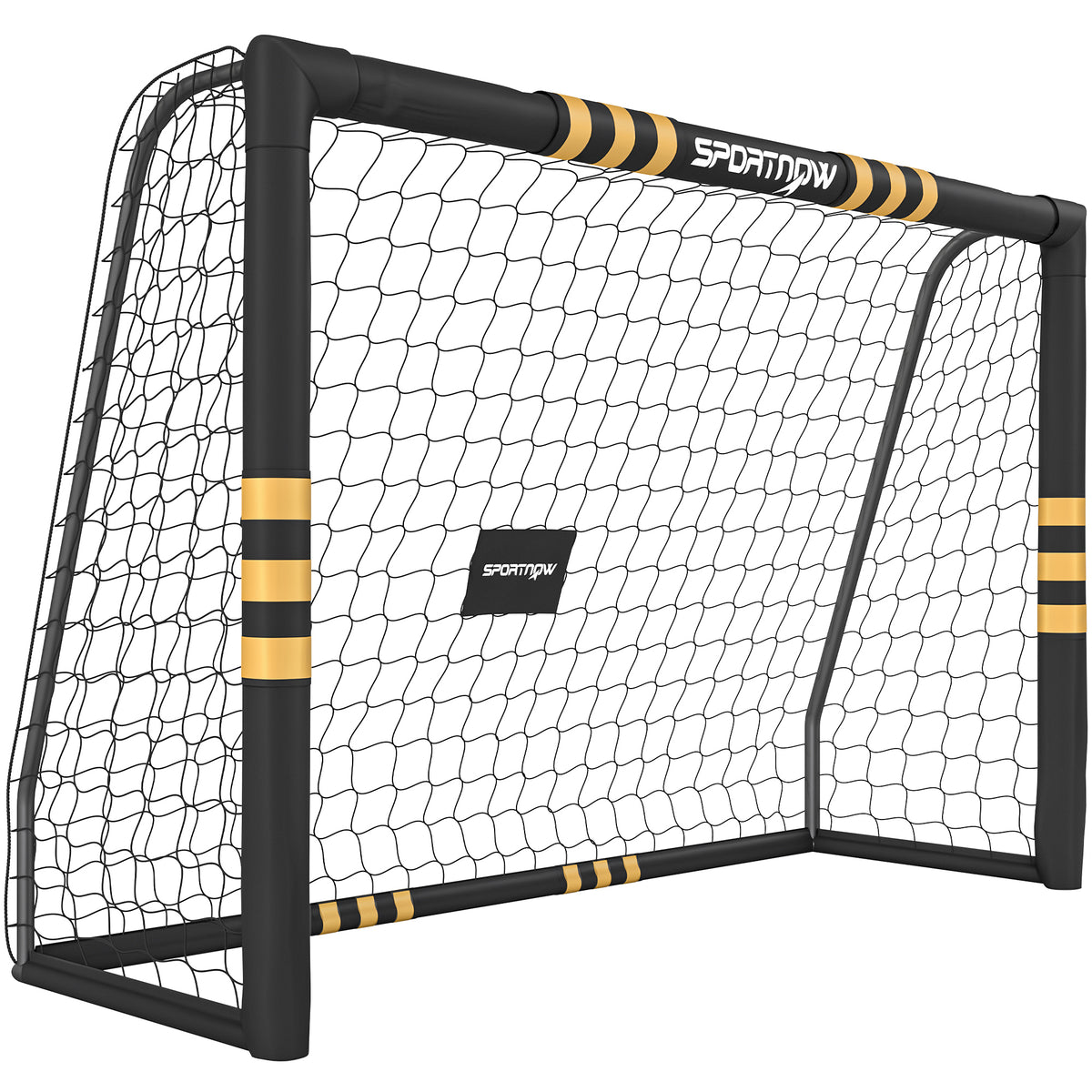 But de Football avec Mousse de Protection, 6 Piquets de Sol et Filet en PE, 240x85x160cm, Jaune-0