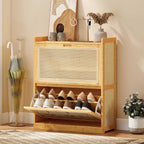 Meuble à chaussures 14 paires, armoire à chaussures 2 tiroirs rabattables, étagères réglables, 69x29x83cm, bois naturel-9