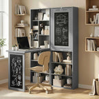 Bureau avec rangement pliable murale rabattable avec bibliothèque poste de travail tableau à craie et étagère réglable-1