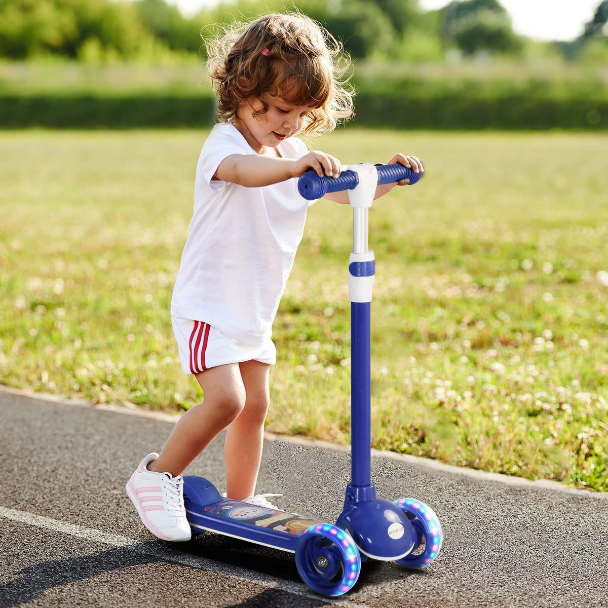 Trottinette enfant 3 Roues Lumineuses LED Hauteur Guidon réglable frein à Friction arrière de 2 à 6 ans Bleu-1