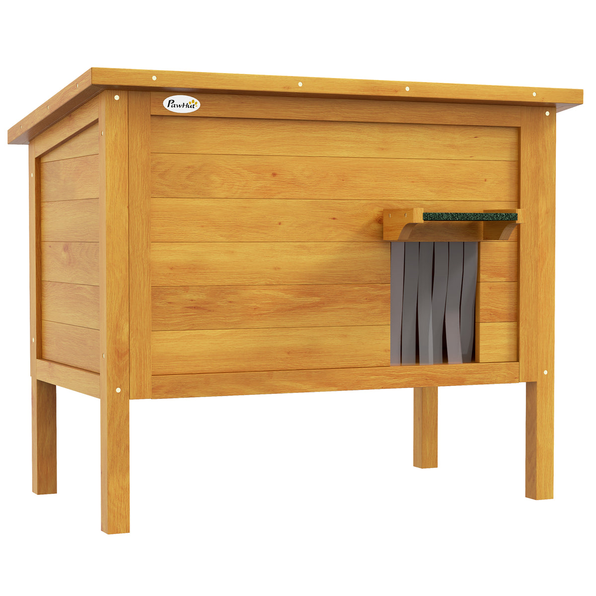 Maison pour chats niche d'extérieur en bois surrélevée avec toit ouvrable isolée 85 x 50 x 68,5 cm naturel vert-0