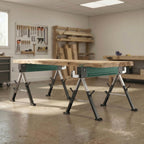 lot de 2 tréteaux pliables en métal, charge max 1160 kg, hauteur réglable 64-81cm, poignée de transport, vert-1