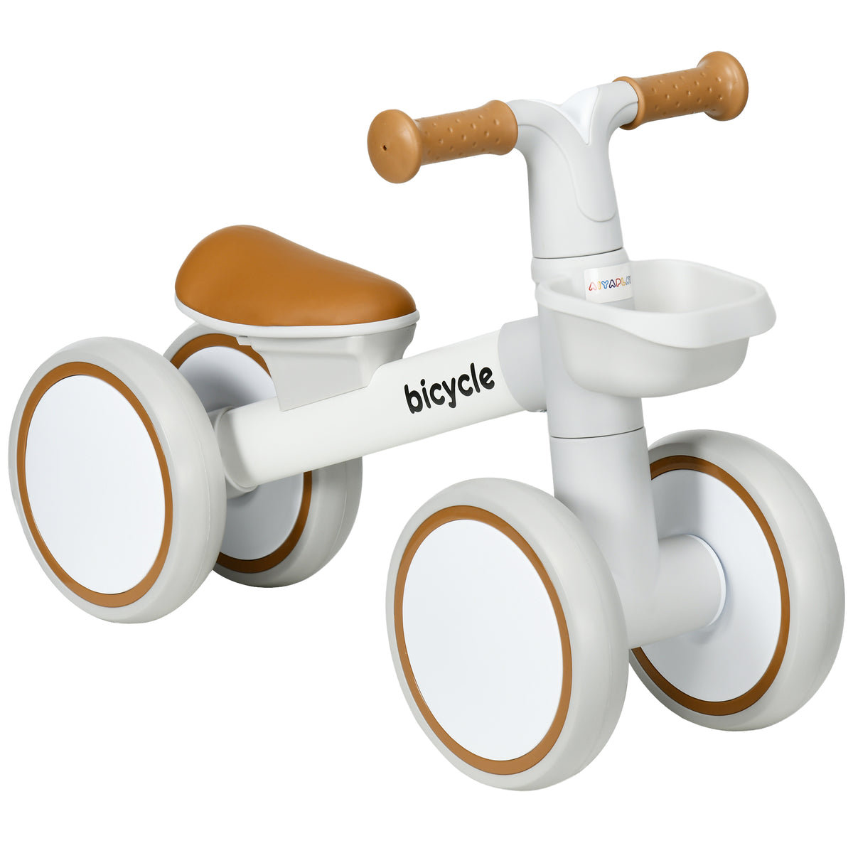 Draisienne vélo Enfant 4 roues selle réglable, guidon ergonomique alliage alu. PP, enfant 1 à 3 ans - Marron Blanc-0
