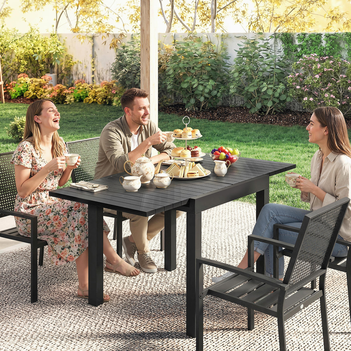 Table de jardin extensible pour 4-6 personnes avec rallonge auto-stockée aluminium avec effet bois 80-160 x 80 cm noir-8