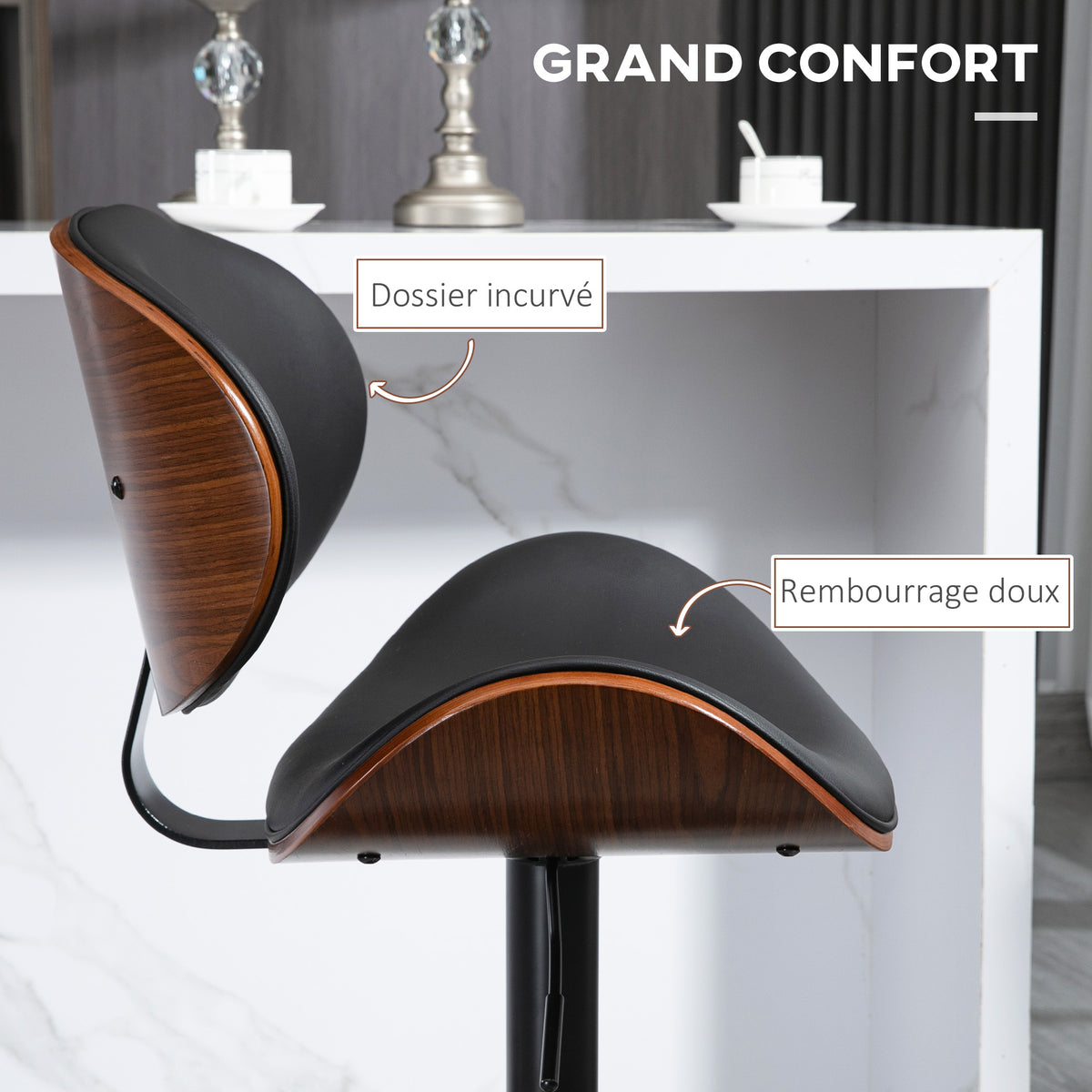 Lot de 2 chaises de bar tabouret hauteur réglable revêtement synthétique 53 x 52 x 92-112 cm noir-5