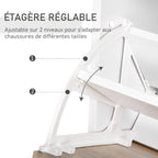 Armoire à Chaussures Meuble rangement Chaussures 2 Portes abattantes 2 Compartiments, tiroir, Plateau en Verre - Bois chêne Blanc-4