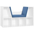 Bibliothèque banc 2 en 1 avec coussins de siège, étagère cube 6 compartiments ouverts et 2 niveaux, meuble de rangement pour salon, chambre à coucher, bureau, 102 x 30 x 61 cm, bleu-0
