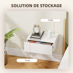 Lot de 2 tables de chevet murales, tables de nuit suspendues avec tiroir coulissant, 40 x 30 x 15 cm, blanc-4