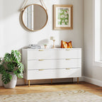 Commode 6 tiroirs commode chambre meuble de rangement moderne avec poignées et pieds dorés, 120 x 40 x 76,5 cm, blanc-1