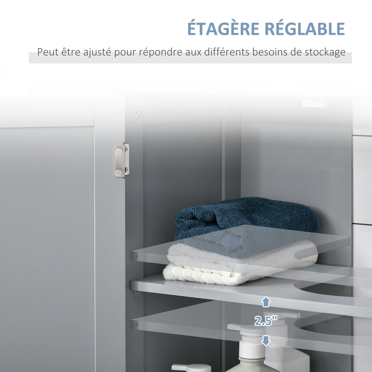 Meuble salle de bain sous lavabo - meuble sous-vasque - placard 2 portes avec étagère 60L x 30l x 60H cm - en bois Gris-5